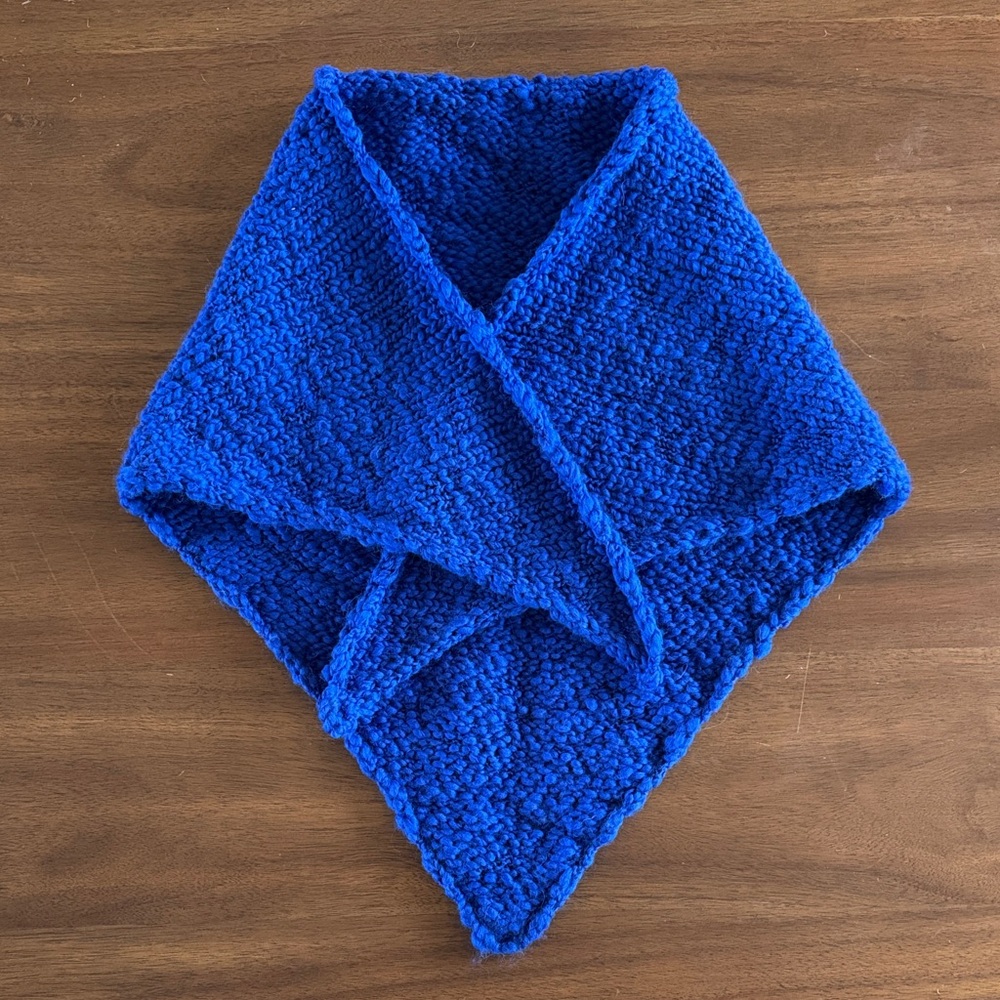Handknit 100% Wool Blue Knit Scarf